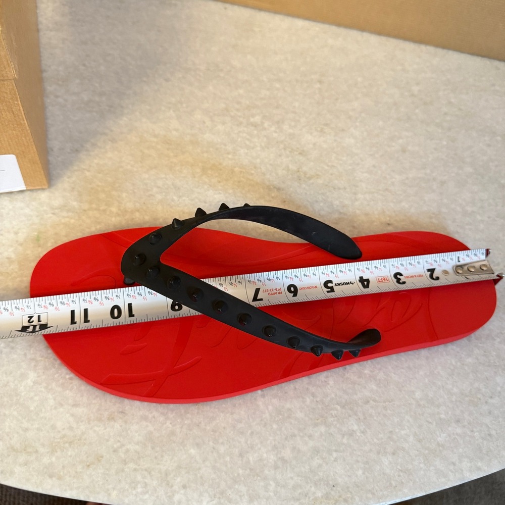 CHRISTIAN LOUBOUTIN 1201016 Mens Loubi Spiked Red/Back Rubber Flip Flops, 46 - Picture 10 of 10